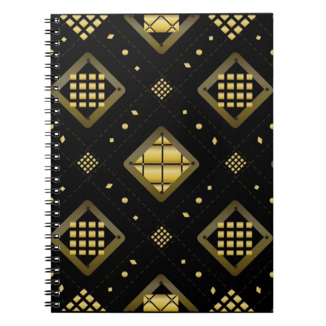 Carnet Luxury Gold Diamond Geometric Pattern on Black (Devant)