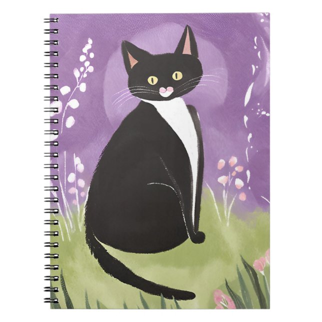 Carnet M. Chonk | Aquarelle violette Tuxedo Cat (Devant)