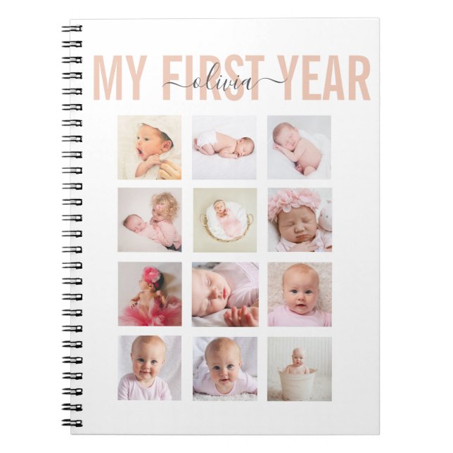 Carnet Ma première année Nom du bébé 12 Photo Collage (Devant)