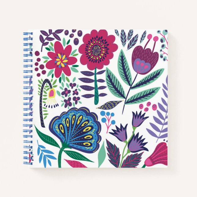 Carnet Magenta Folk Art motif floral (Devant)