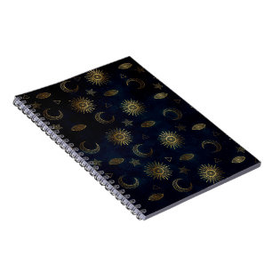 Carnet Magic Gold Moon Sun Stars Dark Blue motif