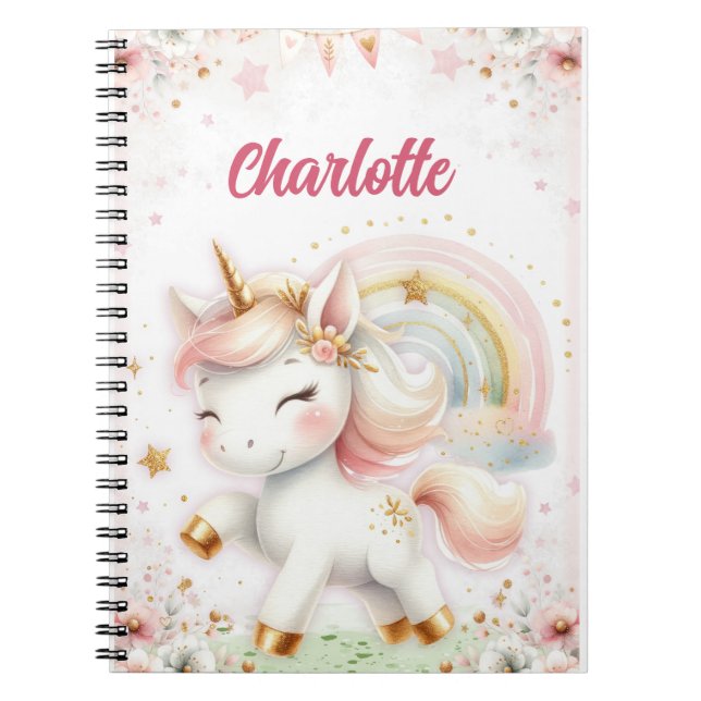Carnet Magical Rainbow Pink Unicorns Spiral Notebook wate (Devant)