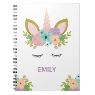 Carnet Magical Unicorn Personalized name glitter girly 