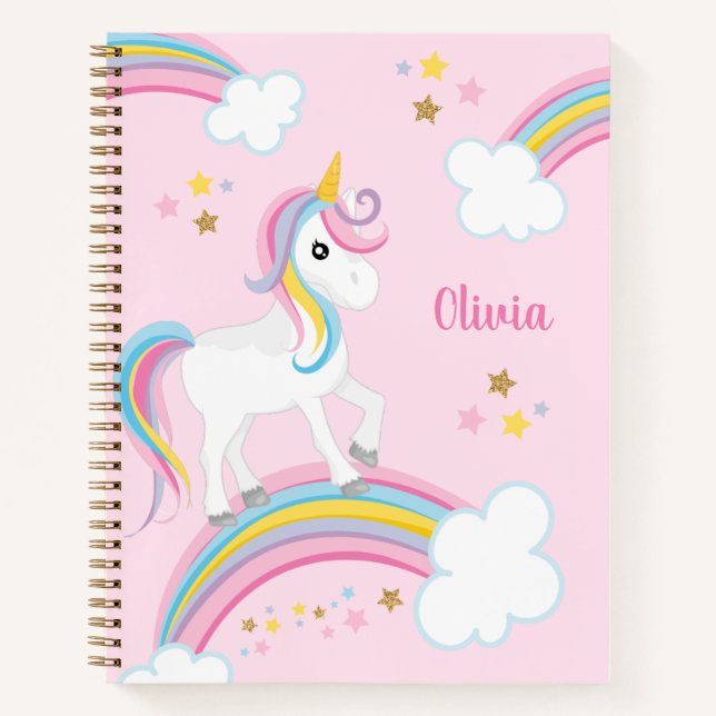 Carnet Magique Arc-en-ciel Unicorne rose Personnalisé Enf (Devant)