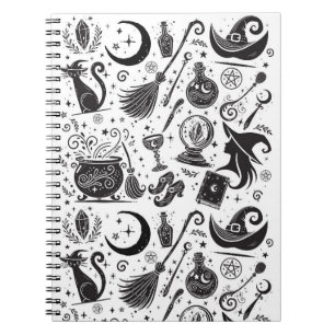 Carnet Magique Sorcière Whimsical Wiccan Pagan noir & bla