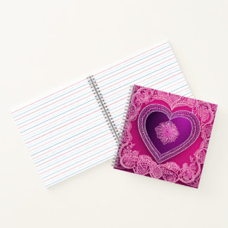 Carnet Magnifique cœur rose en dentelle mandala rose gold