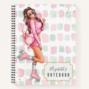Carnet Magnifique Roller Skater Pink School Notebook