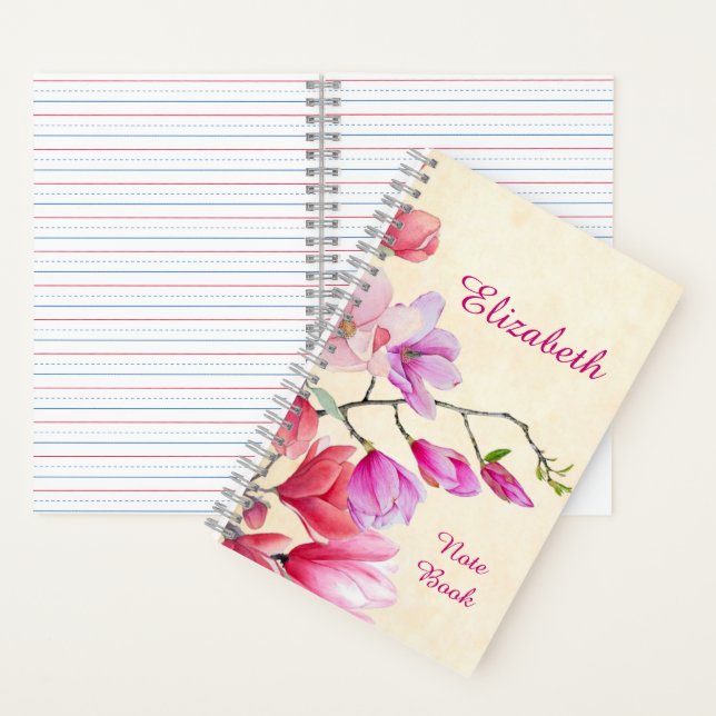 Carnet Magnolia Rose Aquarelle Personnalisé  (À l'intérieur)