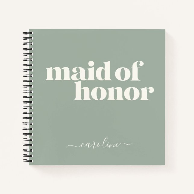 Carnet Maid of Honor Simple Minimaliste Nom Sage Green (Devant)