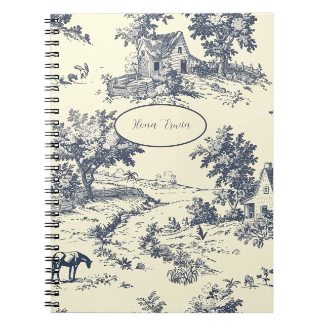 Carnet Maison de ferme française personnalisée Toile bleu (Devant)