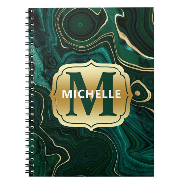Carnet Malachite vert foncé et strate d'huile d'or (Devant)