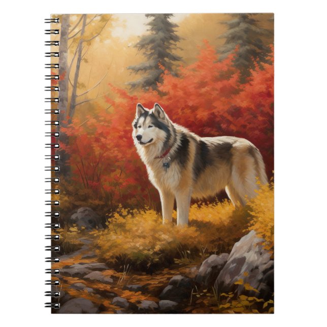 Carnet Malamute en Alaska à l'automne Feuilles automne in (Devant)
