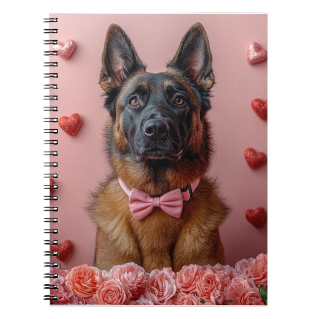 Carnet Malinois belge avec Rose - Saint Valentin (Devant)