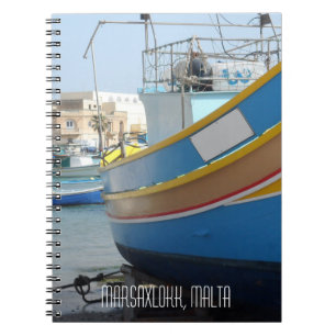 Carnet Malta Old Striped Fishing Boats in Marsaxlokk