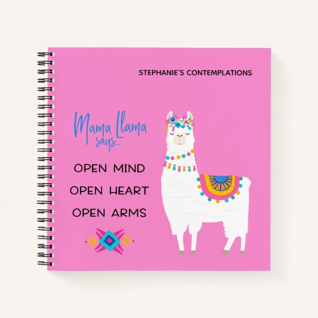 Carnet Mama Llama Dit Open Mind, Open Heart, Open Arms (Devant)