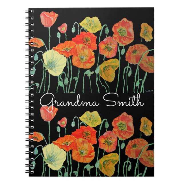 Carnet Mamie Rouge Orange Poppy Pavots floral Aquarelle (Devant)
