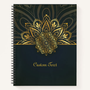 Carnet Mandala doré vintage sur fond noir Style bohème