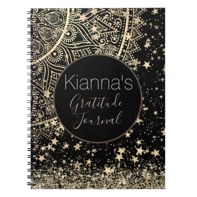 Carnet Mandala enchanteur avec étoiles d'or Personnalisé (Devant)