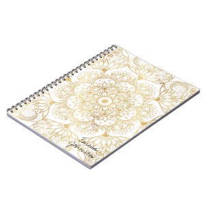 Carnet Mandala floral élégant en or blanc 
