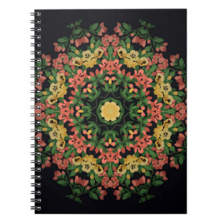 Carnet Mandala floral : rouge, vintage jaune.