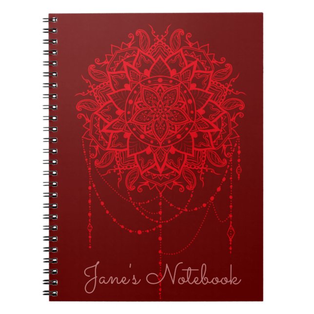 Carnet Mandala red maroon indien (Devant)