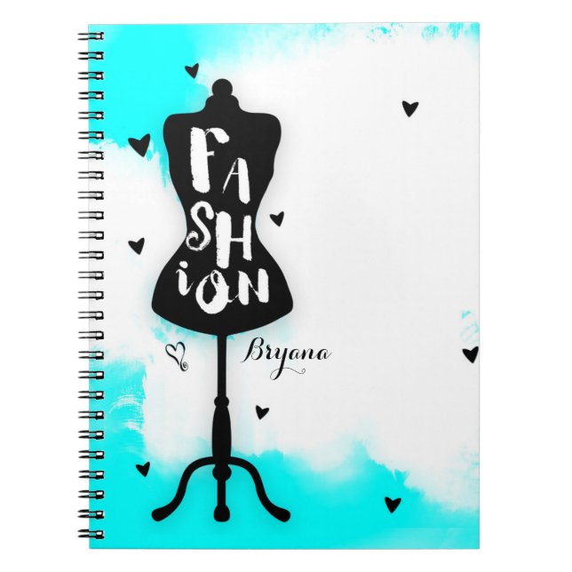 Carnet Mannequin Stand MODE Aqua & Blanc avec Coeurs (Devant)