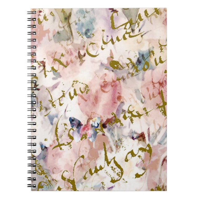 Carnet Manuscrit, roses et papillons français (Devant)