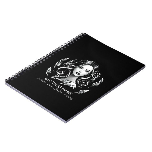 Carnet Maquillage Artiste Coiffure Stylo moderne Noir Bla (Côté gauche)