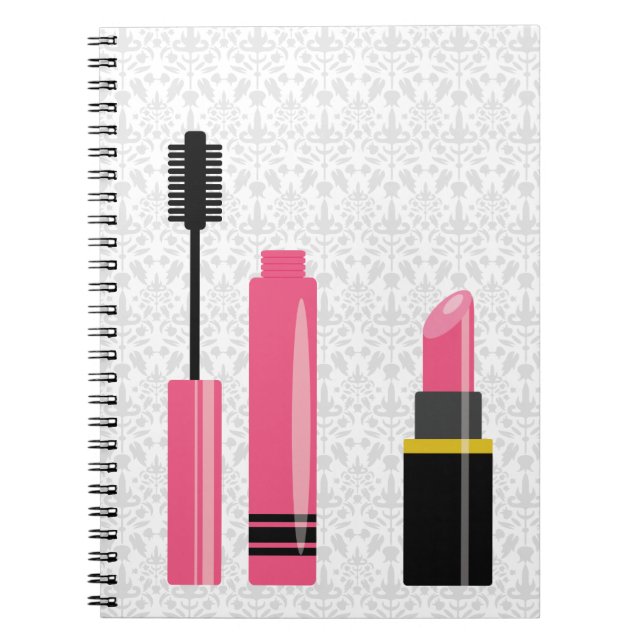 Carnet Maquillage Mignon Rouge à Lèvres Rose Et Mascara (Devant)