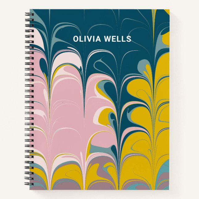 Carnet Marbre Abstrait moderne Ebru Turquoise Personnalis (Devant)