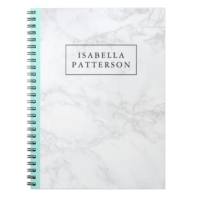 Carnet Marbre blanc avec Accent bleu Aqua Personnalisé (Devant)