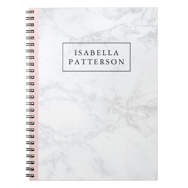 Carnet Marbre blanc avec accent rose vif Personnalisé (Devant)