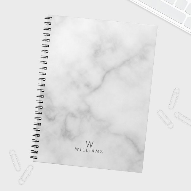 Carnet Marbre blanc avec monogramme et nom personnalisés (Créateur téléchargé)