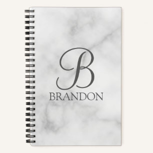 Carnet Marbre blanc de script personnalisé Monogramme et
