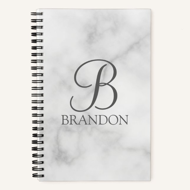 Carnet Marbre blanc de script personnalisé Monogramme et  (Recto)