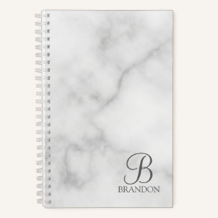 Carnet Marbre blanc de script personnalisé Monogramme et 