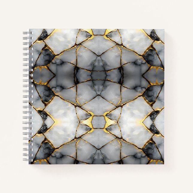 Carnet Marbre blanc et or craquelé moderne (Devant)