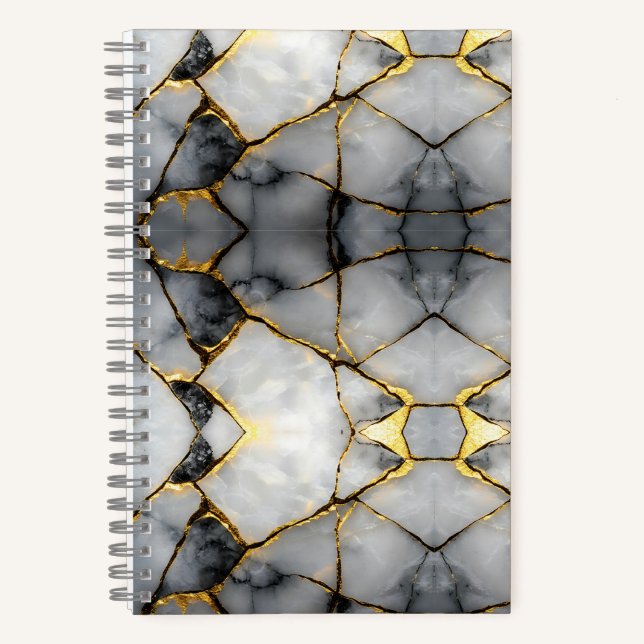 Carnet Marbre blanc et or craquelé moderne (Recto)