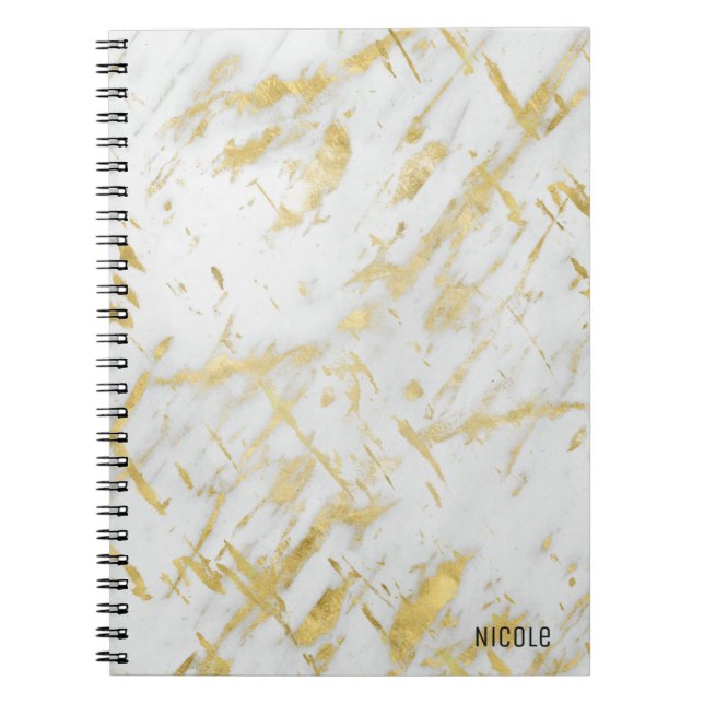 Carnet Marbre blanc et or Glam élégant personnalisé (Devant)
