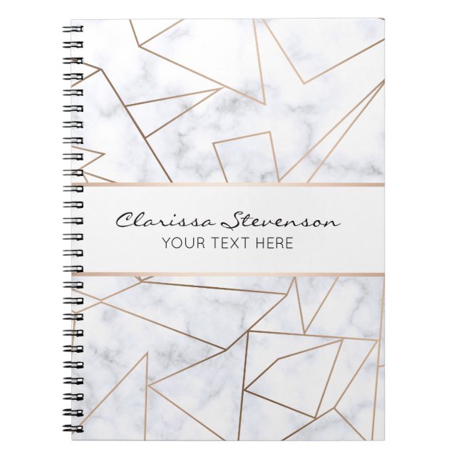 Carnet marbre blanc géométrique d'or rose moderne élégant (Devant)
