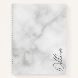 Carnet Marbre blanc Modern Script Nom personnalisé