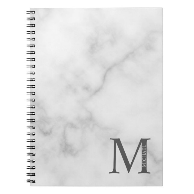 Carnet Marbre blanc Monogramme personnalisé et nom (Devant)