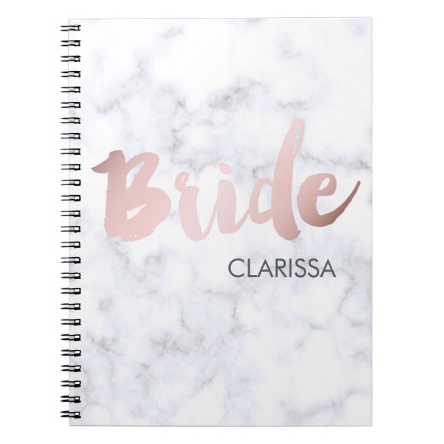 Carnet marbre blanc rose de "jeune mariée" d'or de faux (Devant)