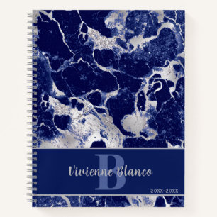 Carnet Marbre bleu marine Agate et argent