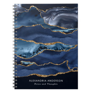 Carnet Marbre bleu marine Parties scintillant or Géode d'