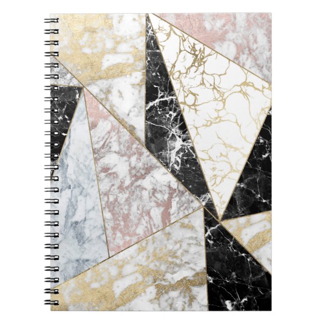 Carnet Marbre chic blanc de faux de noir rose élégant (Devant)