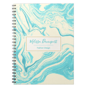 Carnet Marbre cool design en Turquoise et Crème