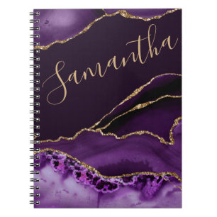 Carnet Marbre d'agate à paillettes de faux or et violet