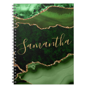 Carnet Marbre d'agate à paillettes vertes et or faux