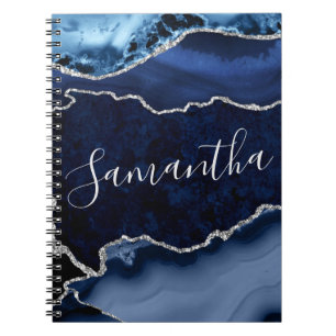 Carnet Marbre d'agate bleu et faux strass argenté